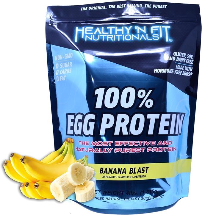 Healthy 'N Fit 100% Egg Protein- Banana Blast (4lb): 100% Egg White Protein. Zero Lactose Zero Sugar.- Ultra Pure Natural Egg Protein Isolate