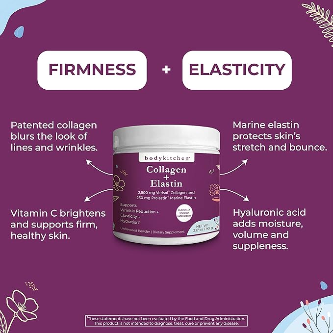 Body Kitchen Collagen + 250 mg Elastin – Supports Skin Hydration Elasticity &amp Healthy Aging Unflavored Powder (30 Servings)