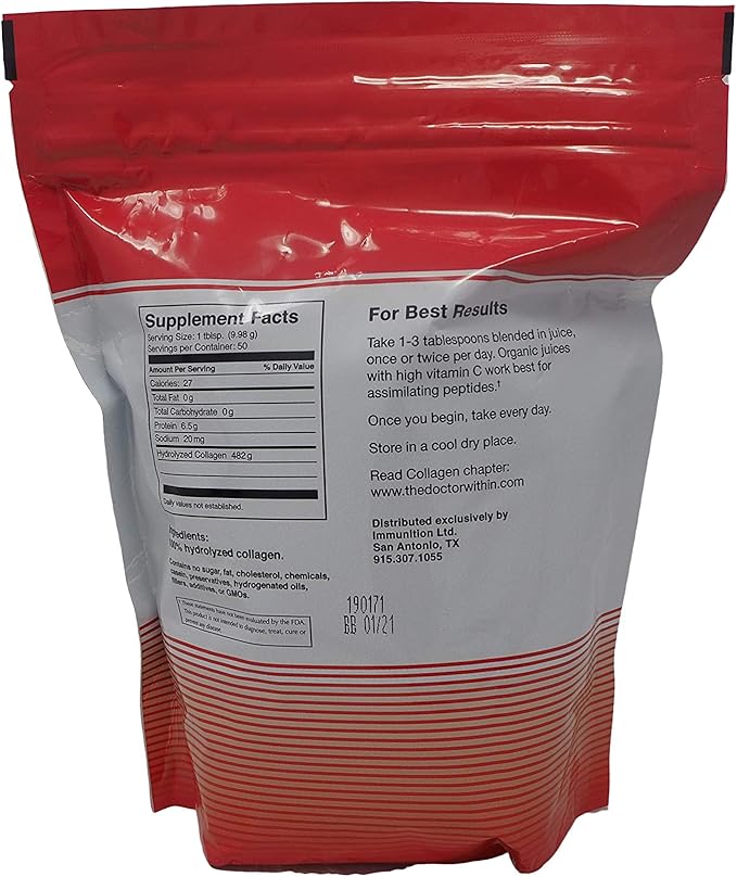 The Doctor Within Hydrolyzed Collagen Powder – Unflavored Grass-Fed Protein Peptides for Men and Women 1.1 lbs