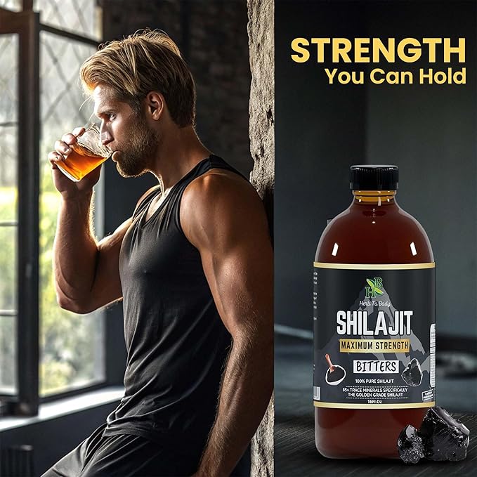 Herb To Body Pure Shilajit Bitter - 16oz Natural Herbal Tonic made with Wildcrafted Shilajit for Men Gold Grade Product for Wellness and Detox Support