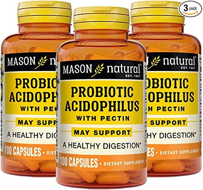 MASON NATURAL Probiotic Acidophilus 150 Day Supply Supports Regularity and Normal Digestion with Pectin &amp Calcium 100 Capsules (Pack of 3)