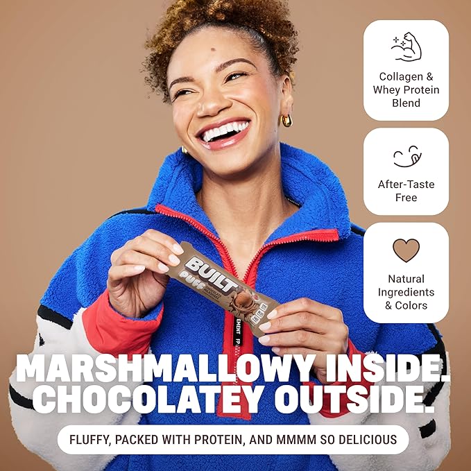 BUILT Bar Puff Protein Bars - Chocolate Milkshake - 17g Protein Snack Bars with Collagen - Calorie Conscious &amp Gluten Free - 12 Count