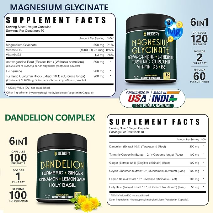 Bundle 6in1 Magnesium Glycinate Supplement &amp 6in1 Dandelion Supplement