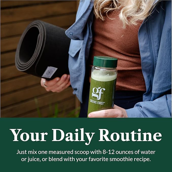 Greens First Gift Set - Limited Edition Glass Carafe &amp Organic Greens Powder - 49 Superfoods - Prebiotics Probiotics &amp Digestive Enzymes - Dairy Free Vegan &amp Non-GMO (Mint 30 Servings)