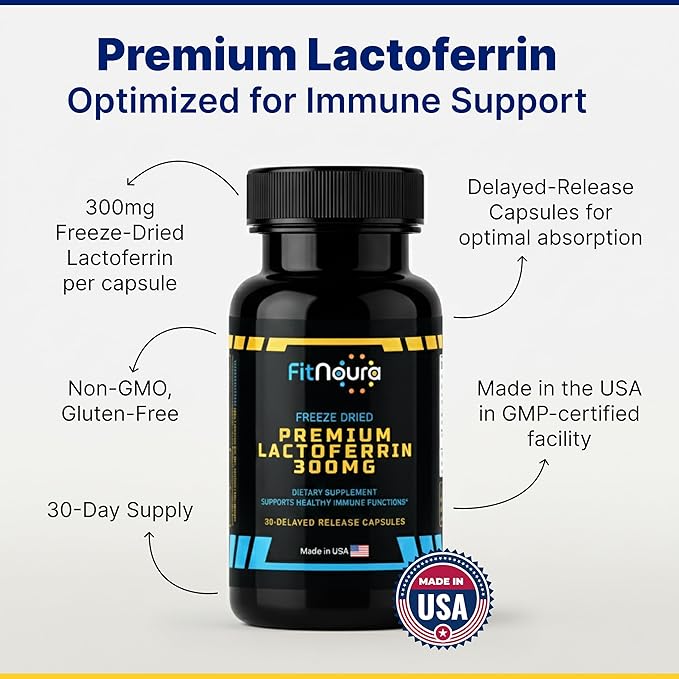Enteric Coated Lactoferrin Supplement - Delayed Release Capsules | Grass Fed Bovine Lactoferrin | Immune Support Boosts Immunity Gut Health Digestive Support | Low Lactose