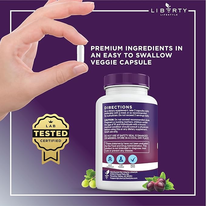 Resveratrol Berberine Grape Seed Extract Quercetin Polyphenol Supplement for Women and Men with Noni Extract N-Acetyl Cysteine Acai Extract - 2-Pack