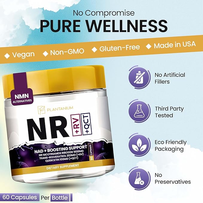 NAD+ for Women &amp Men Nicotinamide Riboside resveratrol 1000mg Organic Quercetin &amp Betaine 60 Capsules