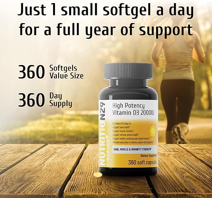 Vitamin D3 2000 IU (50 mcg) with USP-Grade Provitas® Vitamin D3 Dual Olive &amp MCT Oil for Enhanced Absorption Bone Muscle &amp Immune Support Non-GMO 360-Day Supply
