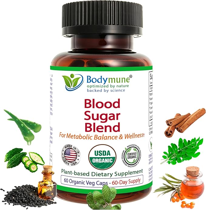 USDA Organic Blood Sugar Blend | Supports Healthy Metabolism* | with Bitter Melon Moringa Aloe Vera Nopal Papaya Extracts &amp More | 60-Day Supply | Vegan &amp Non-GMO | USA-Made
