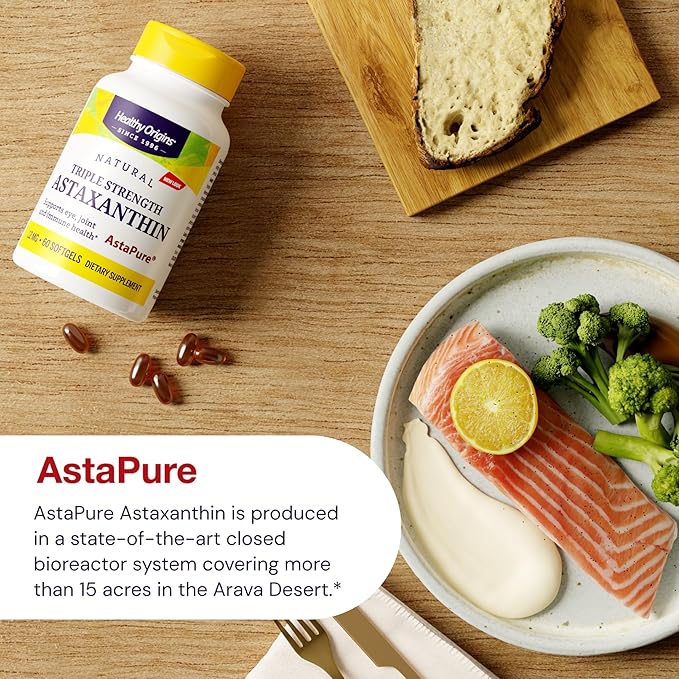 Healthy Origins Astaxanthin 12 mg (Natural Astapure Triple Strength Non-GMO Gluten Free Eye Support Joint Support Immune Support) 60 Softgels