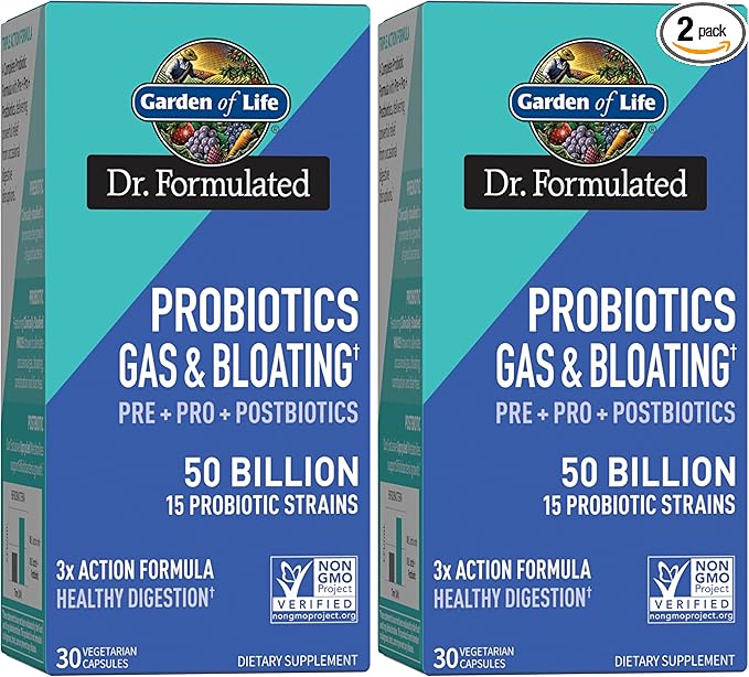 Garden of Life Dr. Formulated Pre Post &amp Probiotics Gas &amp Bloating Once Daily 3-in-1 Complete Prebiotics Postbiotics &amp Probiotics – 50 Billion CFU Non-GMO Gluten-Free 30 Day Supply (