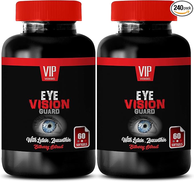 VIP VITAMINS Eye Formula with Lutein - Eye Vision Guard - Bilberry Capsules - 2 Bottles 120 Softgels