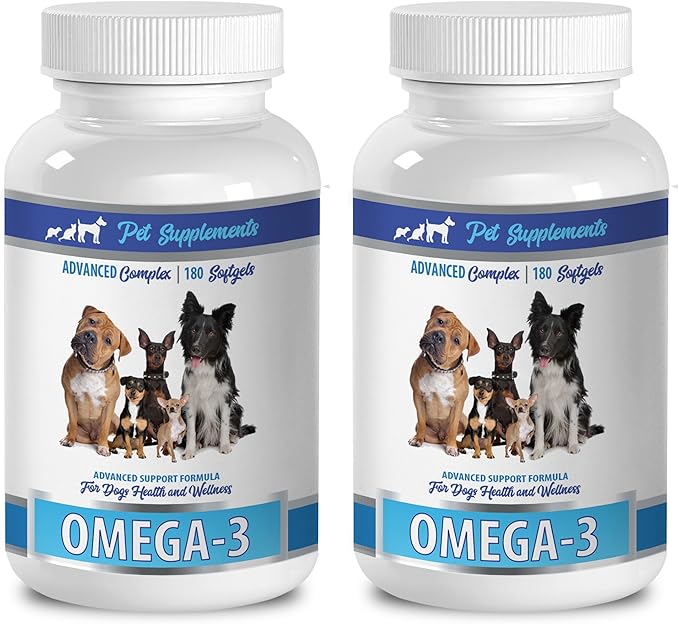 Dog Skin Allergy Supplement - Omega 3 - Advanced Complex - Health &amp Wellness - for Dogs - Dog Omega 3 Chews - 2 Bottle (360 Softgels)