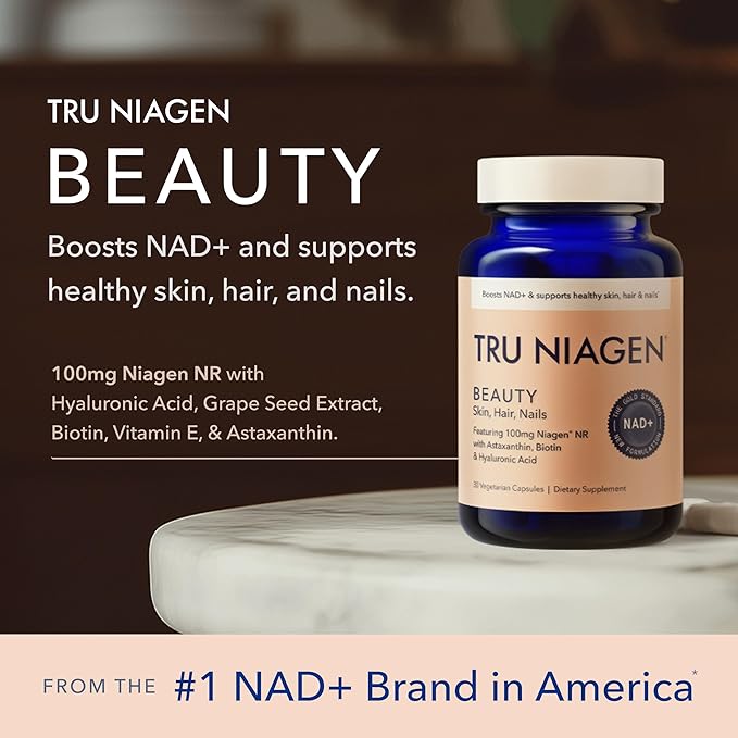 TRU NIAGEN 1000mg + Beauty Bundle. A Full-Spectrum Bundle for Clinical-Strength Daily NAD+ Support and targeted Beauty Actives for Healthy Skin Hair and Nails at the Cellular Level.