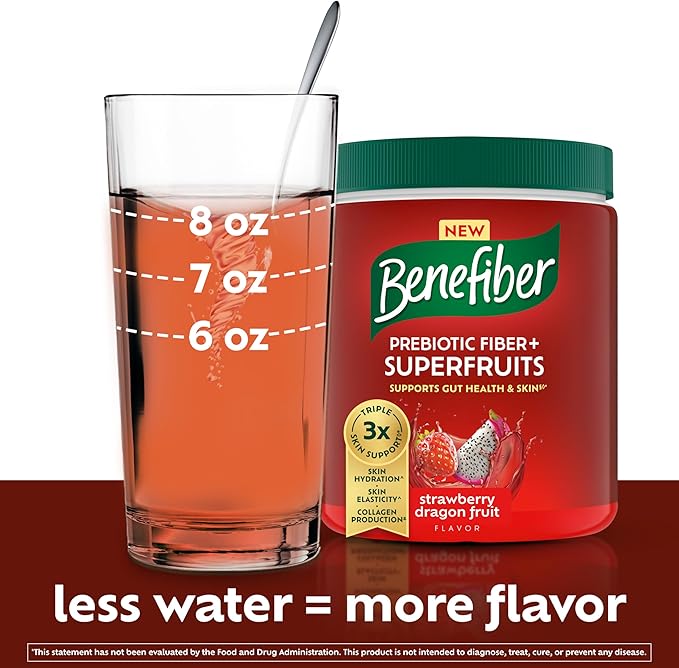 Benefiber Prebiotic Fiber + Superfruits Dietary Supplement Strawberry Dragon Fruit Flavor 8.8 oz (250g)