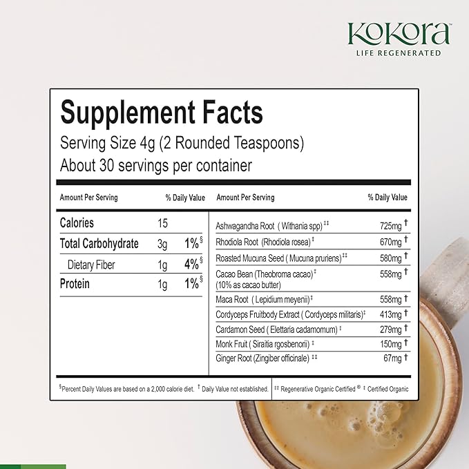 Adapt &amp Thrive - Energy &amp Adrenal Support Stress Relief Relaxation* - Organic Adaptogenic Mushroom Powder with Ashwagandha and Cordyceps - Vegan Non-GMO No Added Sugar - 120g -30 Servings