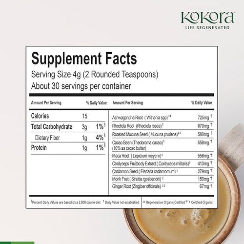 Adapt &amp Thrive - Energy &amp Adrenal Support Stress Relief Relaxation* - Organic Adaptogenic Mushroom Powder with Ashwagandha and Cordyceps - Vegan Non-GMO No Added Sugar - 120g -30 Servings