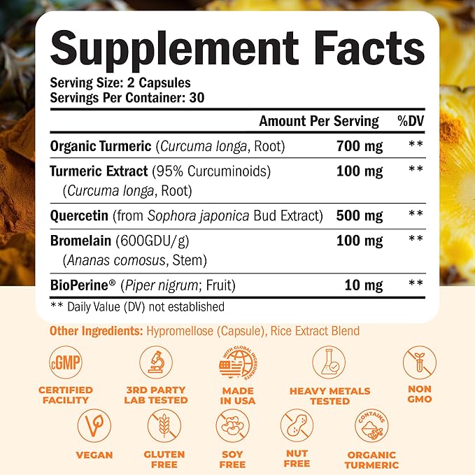 Vimerson Health Quercetin with Bromelain &amp Boswellia Turmeric Supplement – Powerful Joint Immune Support Duo