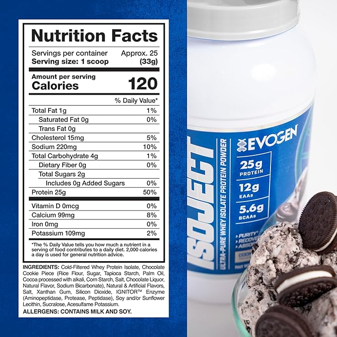 Evogen Isoject - Whey Protein Isolate | Ultra-Pure Whey Protein Powder with Ignitor Enzymes BCAAs and EAAs | Enhanced Absorption &amp Recovery | Cookies and Cream | 25 Servings