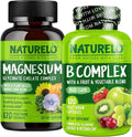 NATURELO Vitamin B Complex with Fruit &amp Vegetable Blend - 120 Capsules and Magnesium Glycinate Chelate Complex - 120 Capsules Bundle
