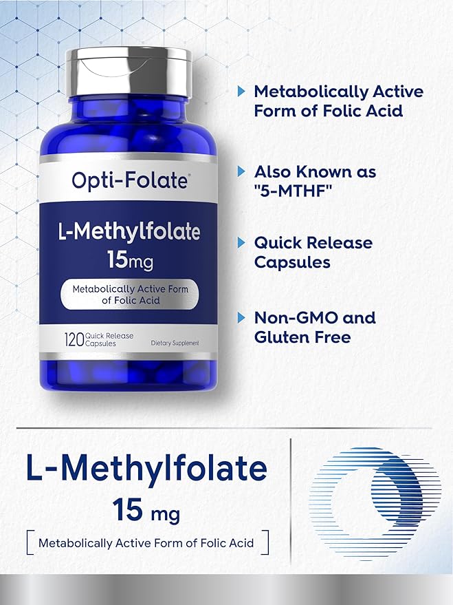 Carlyle L Methylfolate 15mg | 120 Capsules | Value Size | Max Potency | Optimized and Activated | Non-GMO Gluten Free Supplement | Methyl Folate 5-MTHF | by Opti-Folate