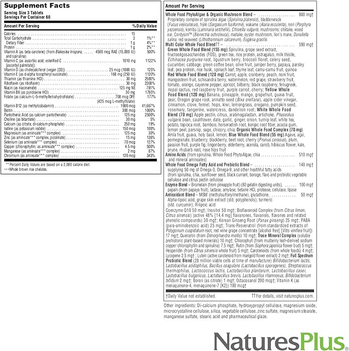 NaturesPlus Source of Life GOLD Multivitamin - 180 Tablets - With Vitamins D3 B12 &amp K2 - Blood Bone &amp Immune Support - Vegetarian &amp Gluten Free - 60 Servings