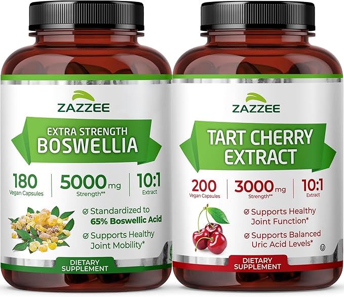Zazzee Enhanced Comfort Recovery &amp Mobility Support Bundle | 10:1 High Strength Tart Cherry Capsules Plus Super Concentrated Boswellia Extract | Non-GMO Vegan &amp ISO Lab Tested (Over 6 Month Su
