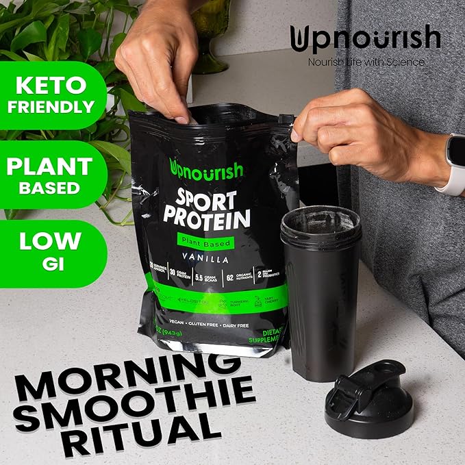 Vegan Sport Protein Powder Vanilla – 30g Plant Based Protein VELOSITOL BCAAs Organic Greens &amp Fruits Probiotics Tart Cherry for Post Workout Recovery Inform Sports Certified Keto - 20 servin