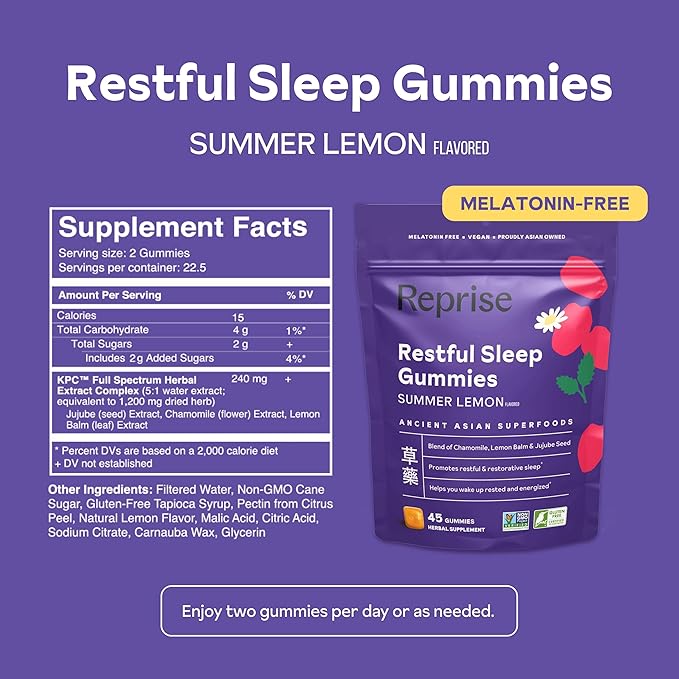 Melatonin Free Natural Sleep Aid Gummies for Adults | NO Melatonin | Herbal Jujube &amp Chamomile Lemon Balm - Deep Sleep Supplement &amp Relaxation for zzz 45 per Pack (45 Vegan Gummies (1 Pack))