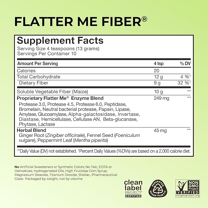 HUM Flatter Me Fiber Supplement for Women &amp Men Prebiotics &amp Digestive Enzymes to Support Weight &amp Bloating Digestive &amp Gut Health Fiber Powder Drink Mix - 10 Servings (Unflavored)