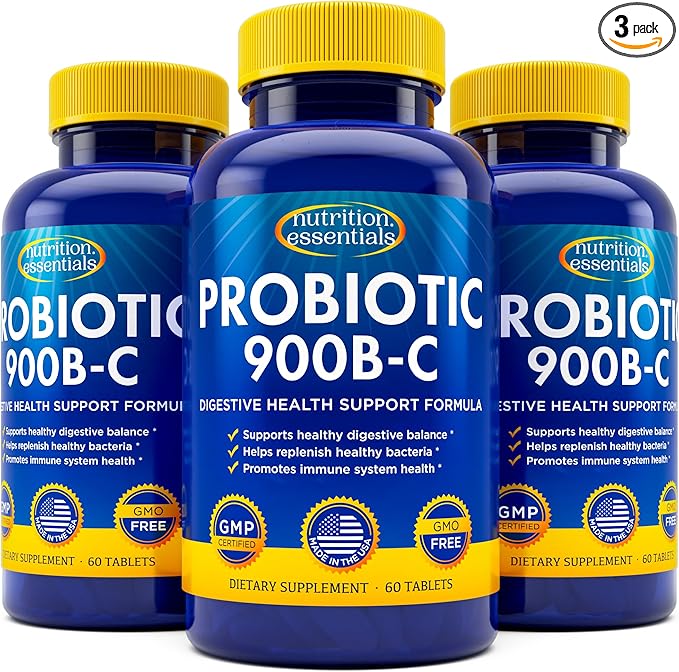 Nutrition Essentials Probiotics for Women and Men with Natural Lactase Enzyme &amp Prebiotic Fiber for Digestive Health - 80percent + Stronger Supplement for Gut Health Support - 3 Count of 60 Tablet