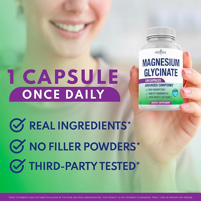 Magnesium Glycinate 500mg | 90mg Elemental Magnesium Supplement- High Absorption Non Buffered Non-GMO &amp No Gluten - Muscle &amp Bone Health - 360 Vegan Capsules