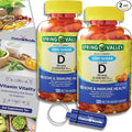 Choice Bundle Spring Valley Zero Sugar Vitamin D 50 mcg Gummies Supports Bone &amp Immune Health 120 Ct 2 pk (240 Total) + Vitamin Guide and Pill Container (4 Items)!