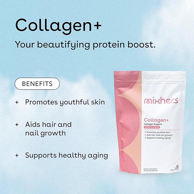 MIXHERS Collagen Powder | 30-Day Supply | Blend with Marine Collagen Protein Powder Vitamin C &amp Peptides | Skin Hair &amp Nail Support for Women | Vanilla Cream Flavor