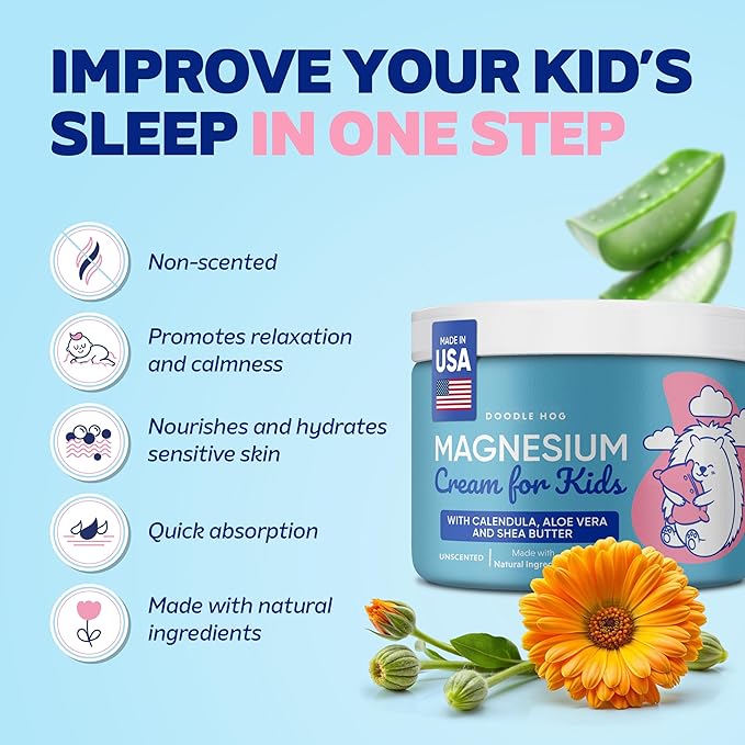 DOODLE HOG Magnesium Cream for Kids Bundle - Unscented &amp Lavender Lotion with Calendula Aloe Vera Shea Butter- Topical Magnesium Cream for Sleep - USA Made