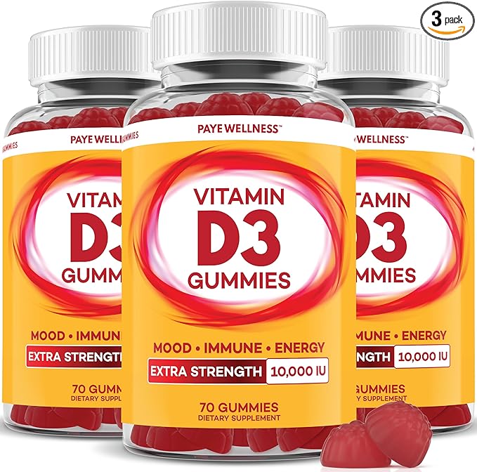 PAYÉ Vitamin D Gummies D3 10000 IU (250 mcg) per Serving Dietary Supplement for Bone Teeth Muscle and Immune Health Support Kids and Adults* - 210 Count
