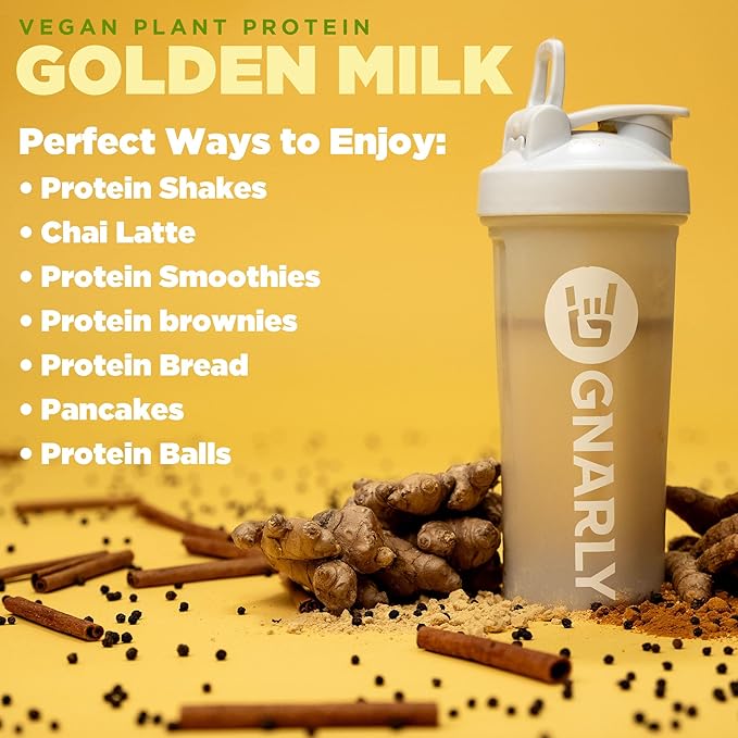 Gnarly Nutrition Golden Milk Vegan Protein Powder – Plant-Based Powder for Shakes – Dairy-Free Non-GMO Gluten-Free – 28.2 oz
