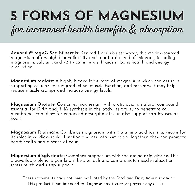 Just Ingredients Magnesium Complex - Five Bioavailable Forms for Relaxation Sleep Mood Support - 60 Capsules