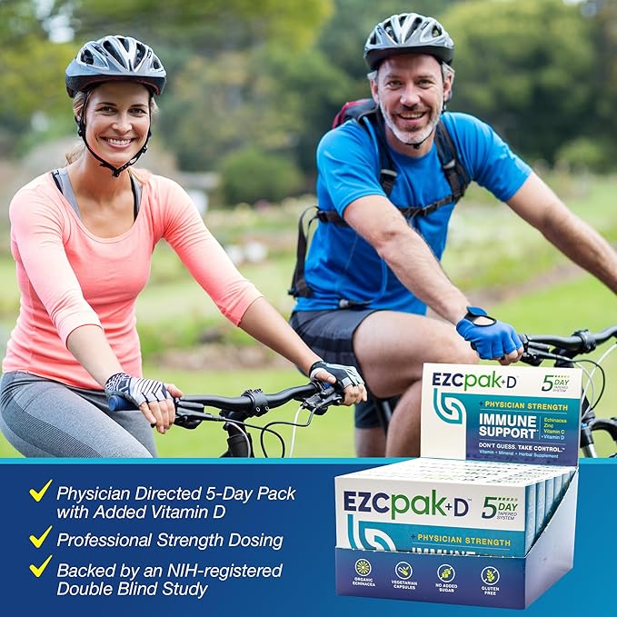 EZC Pak 5-Day Immune System Booster with Echinacea Vitamin C Zinc &amp Vitamin D - Tapered Immune Support Supplement for Adults - Supports Immunity Easy Travel-Size Supplement Pack - (Pack of 6)
