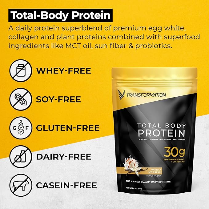 Transformation Vanilla Protein Powder &amp Performance Insulated Shaker Bottle | 30G Multi-Protein Superblend | Collagen Peptides Egg White &amp Plant Blend | MCT Oil | BCAA Amino Acids
