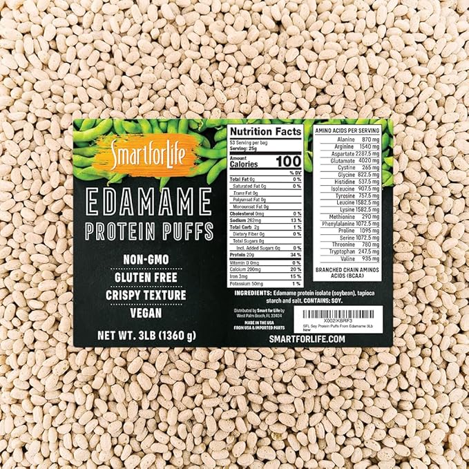 Smart for Life Soy Protein Puffs from Edamame - High Protein Zero Sugar Soy Protein Isolate Puffs - 20 Grams Protein Snacks - Non-GMO Gluten-Free - 3 Pound Box - 53 Servings - Soy Puffs…