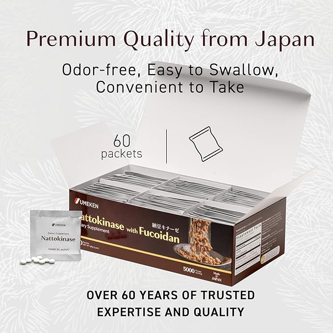 Umeken Nattokinase Plus Fucoidan Nattokinase Supplement 5000FU Natto Odor Free Easy to Take Okinawan Fucoidan Japanese Supplement 60 Counts Pack of 2