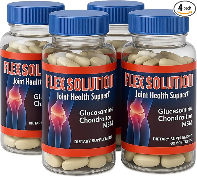 Flex Solution Joint Formula – Glucosamine Chondroitin MSM – 4 Bottle Pack (60 Softgels Each) – Daily Use Dietary Supplement – Adult Routine Support – Capsule Format