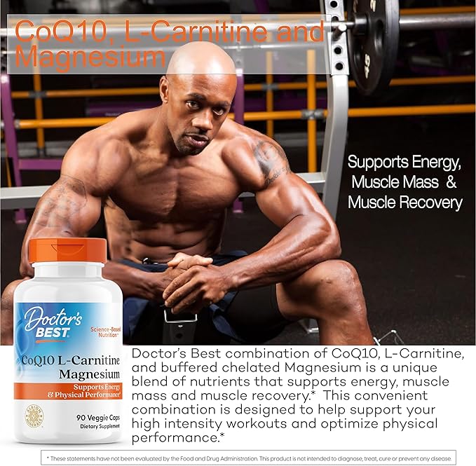 Doctor's Best Coq10/l-Carnitine/Magnesium Unique Blend Supports Energy Muscle Mass &amp Muscle Recovery Veggie Caps 90Count