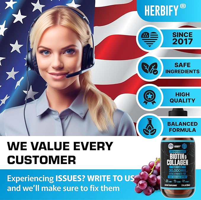 HERBIFY Bundle - Lions Mane Drops &amp Biotin and Collagen - Brain Hair Skin &amp Nails Support