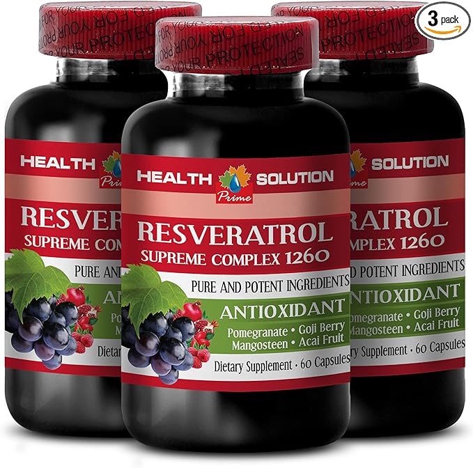 Amplify Your Natural Stamina - RESVERATROL SUPREME COMPLEX - Resveratrol Extract with Goji Berry Acai Noni Pomegranate Mangosteen Superfruit Blend Antioxidant Immune Support 3 Bot 180 Caps
