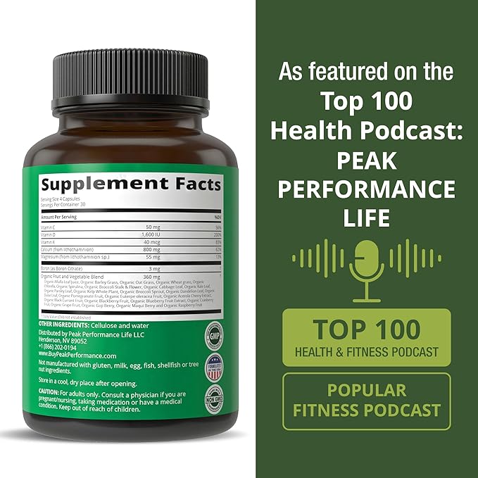 Plant Based Calcium - Red Marine Algae Calcium Supplement with Vitamin C D3 K Magnesium and Whole Food Vegetable Blend. Vegan Capsules for Bones and Joints. 120 Pills Tablets