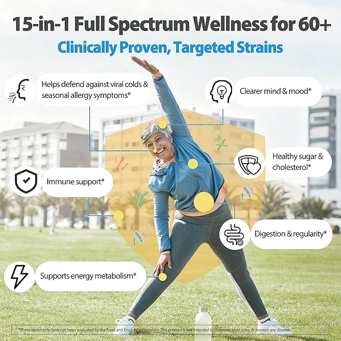 Life-Space Probiotic for 60+ Years 30B CFU &amp 15 strains Probiotics for Digestive Health &amp Regularity Immune Support Golden Standard Probiotics for Men and Women Bifidobacterium lactis 60