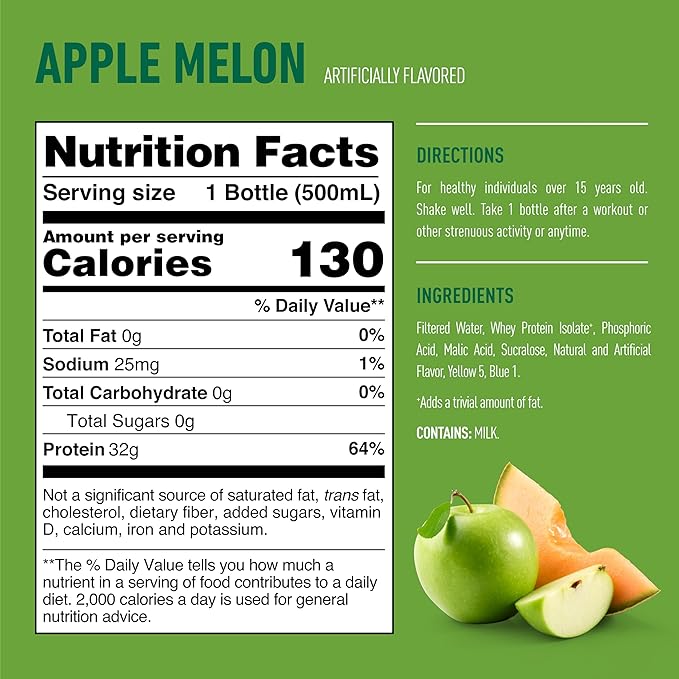 Isopure Zero Carb 32g Clear Protein Ready-to-Drink Whey Protein Isolate Apple Melon12 Pack (Packaging May Vary)