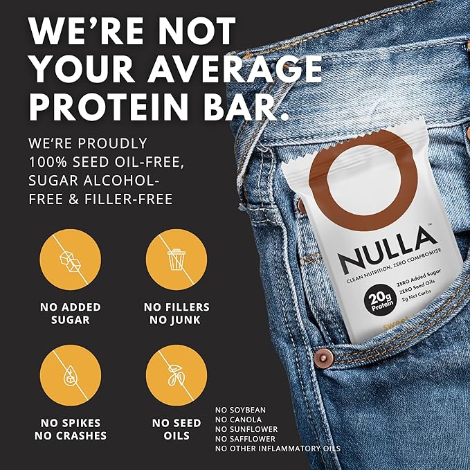 Nulla Bar 12 Count Box NO SEED OILS 20 grams Protein 2-3g Net Carbs (Double Chocolate)